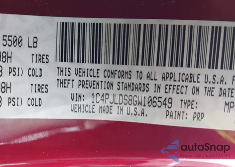 2016 Jeep Cherokee Limited z USA, uszkodzony, nr VIN 1C4PJLDS8GW106549